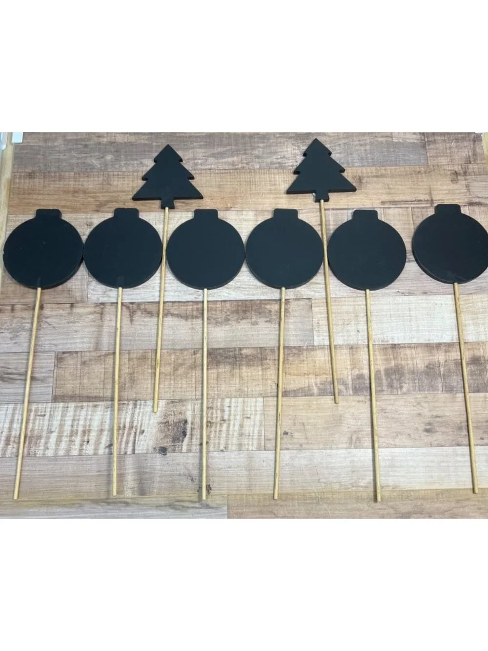Set Of 8 Christmas Tree Ornament Chalkboard Signs On Wooden Sticks For Holiday